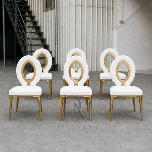 Chaise d'événement en acier inoxydable à dossier ouvert doré avec coussin blanc pour mariages et banquets d'hôtel – Vente en gros de sièges - Product Image 2