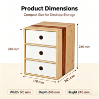 Armoire de rangement de bureau en bambou à 3 tiroirs |   Petite commode de rangement au design unique avec incrustations en noyer pour bureau, coiffeuse et chambre à coucher