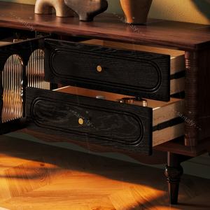 Meuble TV en bois massif de style mid-century, design multi-niveaux, gain de place, pour salon, salle à manger, multifonctionnel - Product Image 5