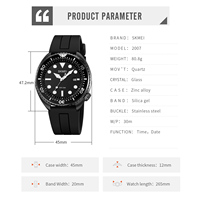 Montre-bracelet sport à quartz SKMEI 2007 pour homme, boîtier en alliage de zinc, étanche 30M, fonction date, montre de plongée décontractée pour hommes