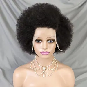 Senza colla Perruque corta Pixie Cut Afro riccia parrucca anteriore in pizzo per donne nere capelli umani 13x4 Pixie parrucche