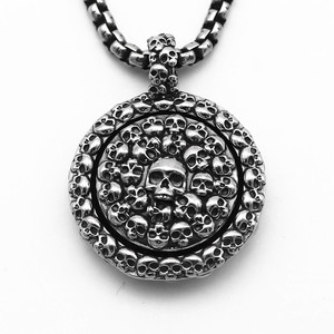 yunnique Retro Skull Relief Pendant Titanium Steel Unisex Necklace Rotating Design Geometric Skeleton Pattern Fashion Jewelry - Product Image 1