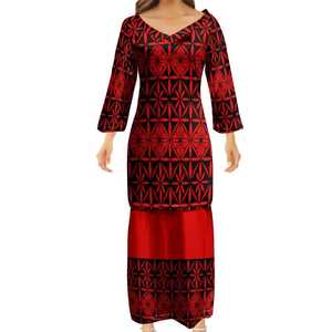 Vestido polinesiano con estampado de flores para mujer, conjunto de dos piezas con estampado de flores, Tongan Puletasi - Product Image 2