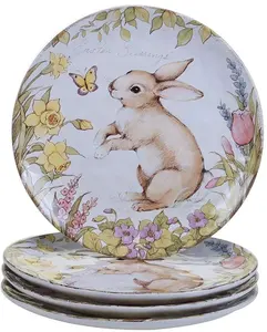 Wholesale Custom White 7''High Temperature Decal Bunny Salad Plates Ceramic Easter Rabbit Plates Side Plates
