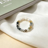 Bague de luxe de style vintage avec perle de culture d'eau douce en forme de riz, sans noyau, blanche, élastique, simple et polyvalente pour femme