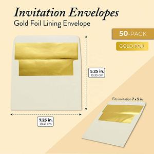 Enveloppes doublées en or A7 personnalisées en usine pour les mariages, les diplômes, les anniversaires-Enveloppes <span class=keywords><strong>d</strong></span>'<span class=keywords><strong>invitation</strong></span> élégantes - Product Image 2