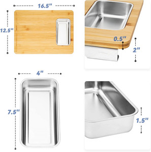 Ustensiles de cuisine Extra Largeo Prep <span class=keywords><strong>Planche</strong></span> à découper Évier de vidange <span class=keywords><strong>Planche</strong></span> à découper détachable en bambou biologique <span class=keywords><strong>avec</strong></span> conteneurs et <span class=keywords><strong>passoire</strong></span> - Product Image 3