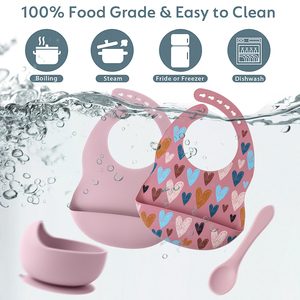 Juego de Vajilla de Silicona de Grado Alimenticio TONGTU, Libre de BPA, Babero de Dibujos Animados, Tazón y <span class=keywords><strong>Cuchara</strong></span> con Logotipo Personalizado <span class=keywords><strong>para</strong></span> la Alimentación de Niños - Product Image 4