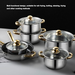 Factory Hot Selling 12PCS Kitchenware <b>Sets</b> 201 Stainless Steel Non-Stick Kitchen Cooking Pot <b>Set</b> Non Stick <b>Cookware</b> <b>Set</b> - Product Image 2