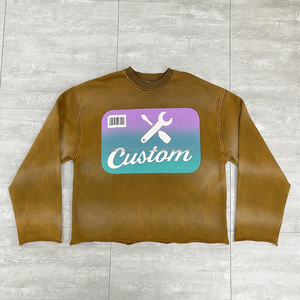 Custom Raw Hem Streetwear Distressed Tee Vintage Sun Faded Acid Washed DTG Serigrafía Camiseta de <span class=keywords><strong>manga</strong></span> <span class=keywords><strong>larga</strong></span> Camiseta <span class=keywords><strong>para</strong></span> hombres - Product Image 4