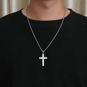 A niche, affordable luxury pendant featuring a <b>titanium</b> steel cross necklace inlaid with zircon and full diamonds, a popular hip - Product Image 4
