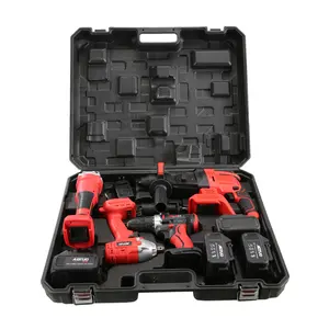 Set combinato industriale 4 In 1 per utensili elettrici Kit trapani elettrici senza spazzole 21v portatile Cordless 4Ah con 4 batterie 1 caricatore