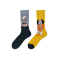 Chaussettes mi-mollet unisexe en coton, motif chiot noir et jaune, style décontracté, asymétrique, amusant, design animalier, anti-bactérien, contrastant