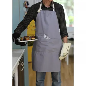 custom adjustable waterproof embroidery gray cotton novelty cooking plain cotton canvas aprons kitchen camping