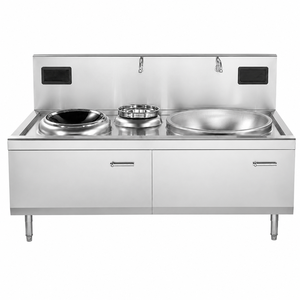 Commercial <b>Electric</b> Large & Small Stir-Fry Combination Range Stainless Steel Dual Wok Stove with Water Basin for Restaurant Kitc - Product Image 1