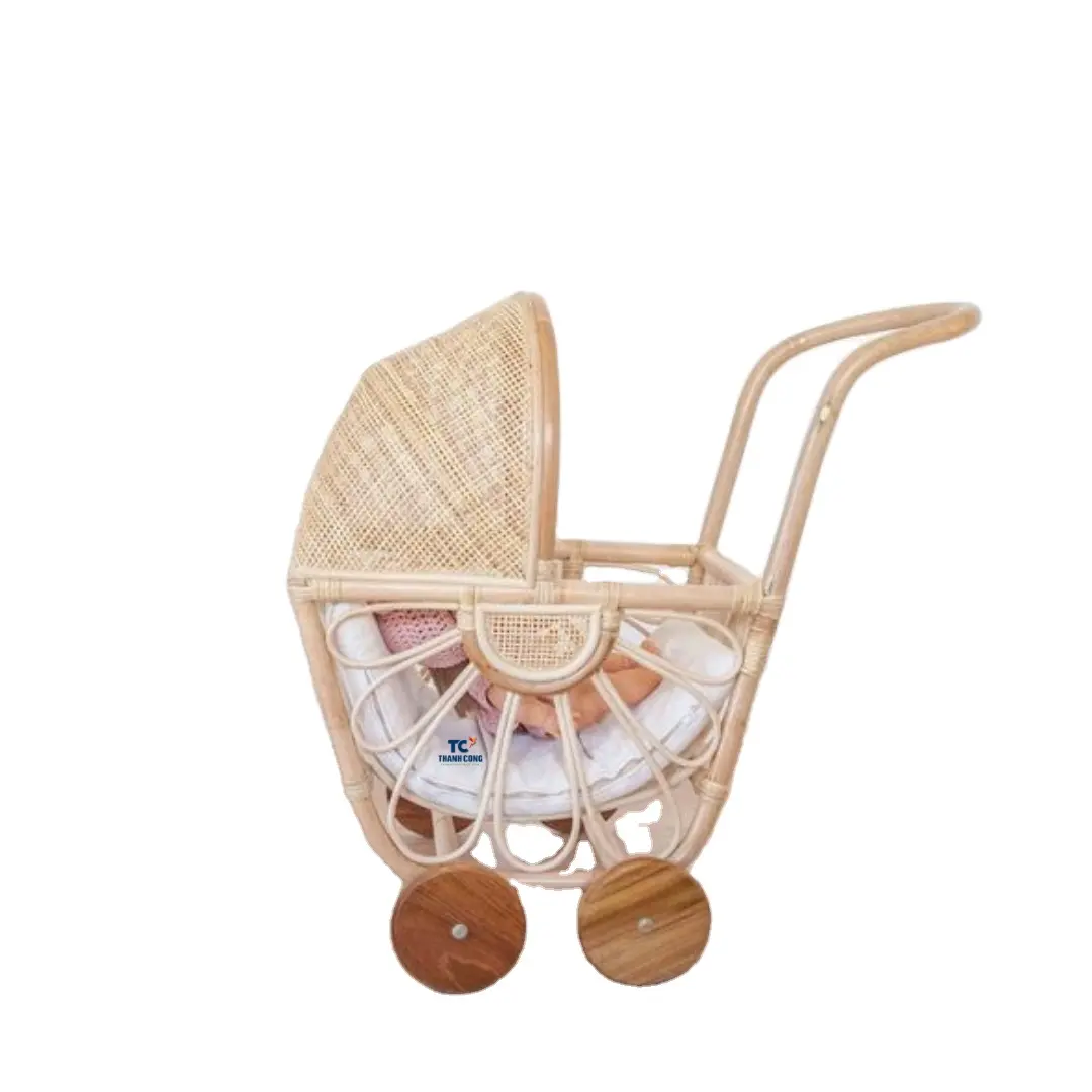 Rattan Baby Bassinet Crib Vintage Wicker Doll Furniture Miniatures Baby Toys Stroller Chair Bed Pram Home Decor from Thanh Cong