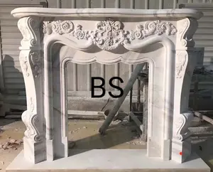Modern Natural Stone Hand Carved French White Marble Fireplace with Flower Carved