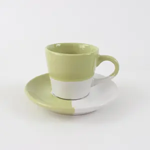 渐变彩色陶瓷杯和茶碟90毫升3盎司浓缩咖啡杯碟套装