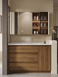 Lavabo de Cerámica de Estilo Vintage con Espejo con Iluminación Inteligente y Mueble de Baño Suspendido en la Pared - Product Image 1