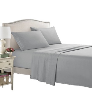 Hotel de lujo equipado <span class=keywords><strong>hoja</strong></span> al por mayor color liso 4 piezas ropa de cama conjunto de microfibra de las sábanas de <span class=keywords><strong>la</strong></span> cama - Product Image 4