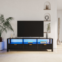 Meuble TV de salon en bois noir et blanc de style farmhouse avec support réglable et support de cheminée