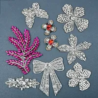 2 Pièces Appliques 3D Scintillantes en Strass, Motifs Papillon, Fleur et Feuilles, à Coudre sur Tissu pour Robe et Vêtement