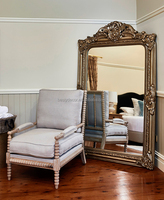 Miroir de sol à fleurs baroque antique fait à la main grand miroir pleine longueur pour chambre à coucher mural cadre en bois doré miroirs vintage