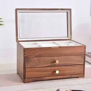 Boîte à bijoux en bois de noyer noir, boîte de rangement pour ornements et bijoux, boîte à cosmétiques multicouche de style tiroir, rangement en bois massif - Product Image 2