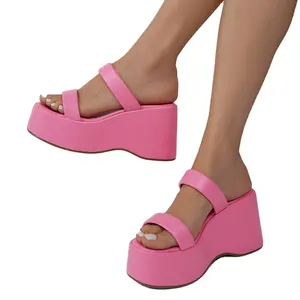 Muffin Platform Wedge Slipper Peep Toe Versatile Heightening Temperament Fashion Round Toe Slip Sandals
