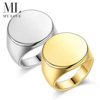 Bague Mylove personnalisée minimaliste ronde à dessus plat, plaquée or 18 carats, en laiton poli, pour hommes et femmes