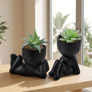 Black Humanoid Succulent <b>Planters</b> Desk Decor Set of 2 Indoor <b>Plastic</b> Durable Artistic Design - Product Image 3