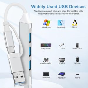 Adaptateur multiport USB C Hub 2 en 1 Portable USB 3.0 aluminium Type C Hub répartiteur de données pour <span class=keywords><strong>imprimante</strong></span> pour ordinateur portable <span class=keywords><strong>Macbook</strong></span> - Product Image 4