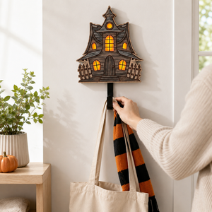 Halloween Wooden Wall Hook Crow Ghost <b>Witch</b> Hat Black Cat Haunted House Pattern Towel Key Bag Hanger Spooky Entryway Wall <b>Decor</b> - Product Image 6