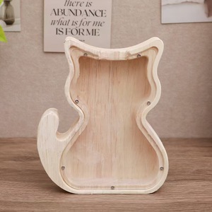 Tirelire en bois en forme de chat, boîte à monnaie en bois massif, décoration pour la maison, cadeau pour enfants et adultes - Product Image 1