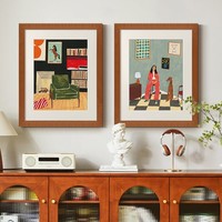 Peinture décorative haut de gamme à l'huile sur toile pour coin de salon/salle à manger avec cadre en bois massif brun