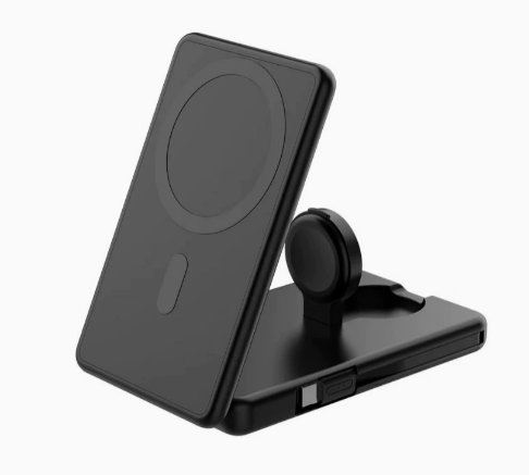 New 5000mAh Magnetic 15W Wireless Charger Power Bank Foldable Stand with USB C Cable for Fast Charging iPhone & for Apple Watch