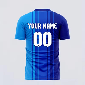 Camiseta de Fútbol Personalizable para Hombre, Azul a Rayas, Manga Corta, Transpirable, Cuello Redondo, Corte Regular, Diseño Estampado - Product Image 1