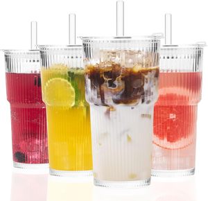 Vasos de Vidrio Grueso con Tapa y Pajitas <span class=keywords><strong>para</strong></span> Café Helado, Ideal <span class=keywords><strong>para</strong></span> Café, Smoothies, Cócteles y Jugos, Transparente - Product Image 1