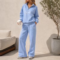 Ensemble de survêtement décontracté 2 pièces pour femme, col montant demi-zip, sweat-shirt oversize et pantalon de survêtement large avec logo imprimé personnalisé