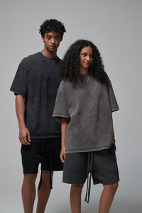 Kaos Pria Katun Tebal Sablon Grafis untuk Cetak DTG LOGO Kustom Ukuran Besar Acid Wash Regular Fit Tanpa Merek Contoh Pria - Product Image 6