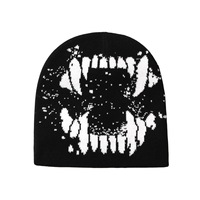 Bonnet en tricot jacquard unisexe Halloween, style gothique punk, chaud, pour l'automne et l'hiver, idéal pour les fêtes de rue