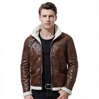 Blouson Aviateur Homme en PU à Col Montant, Manteau Marron, Vente en Gros OEM, Style Moto & Biker, Motif Uni
