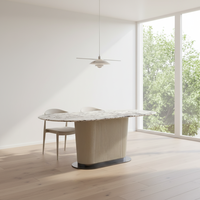 Table à manger ovale minimaliste italienne en marbre pour 6 personnes avec pieds en acier inoxydable pour villa et appartement