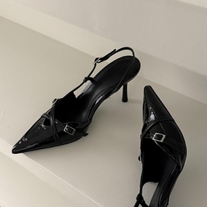 Factory Wholesale Green Satin Pointy One-line Stiletto Heels Women Spring and Summer Sandals Shoes - Product Image 5