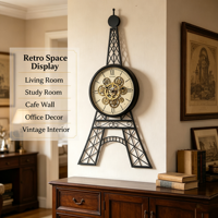 Horloge murale décorative vintage silencieuse sans tic-tac, grande taille, à quartz analogique, à piles, 3D, style steampunk, avec engrenages apparents, thème Tour Eiffel noire