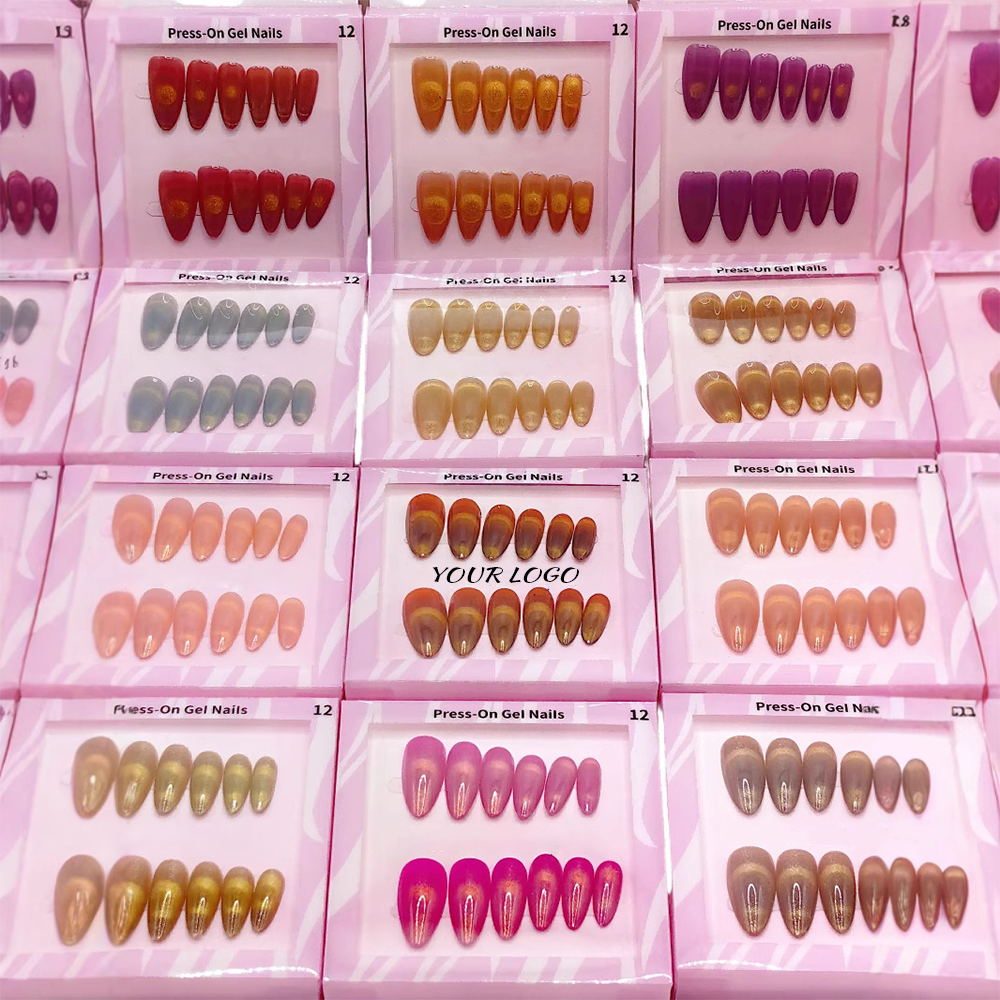 Wholesale French Style Handmade ABS Full Cover Square Cat Eye Press-On Nails Stickers High Sparkling Crystal Nail Tips CE