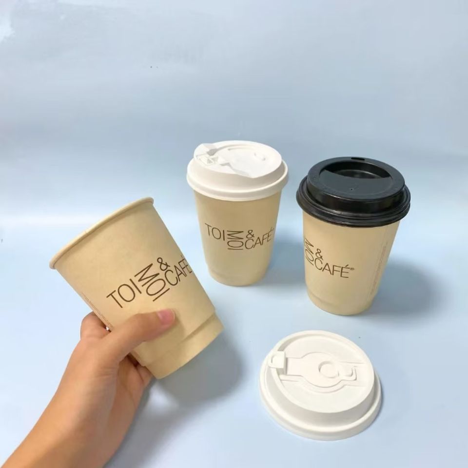 Disposable Ripple Wall Craft Paper Cups with Lid for Coffee Tea ...