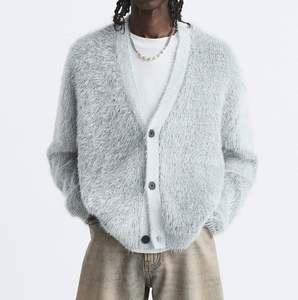 Customized Fashion Furry Knit <b>Cardigan</b> <b>Long</b> Sleeve Warm Men's Knit <b>Sweater</b> - Product Image 1