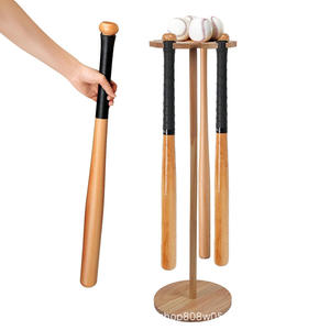 Soporte de madera para bate de béisbol, estante de exhibición de madera maciza para el hogar, sala de estar, almacenamiento en el suelo, 31x29x10cm, color natural - Product Image 1