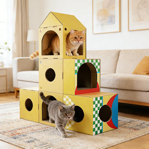 Castello per Gatti Modulare Personalizzabile di Grandi Dimensioni, Moderno, da Viaggio, con <span class=keywords><strong>Tunnel</strong></span>, Nido, Arrampicata, Assemblaggio Fai-da-Te, Riciclabile, con Tiragraffi - Product Image 4